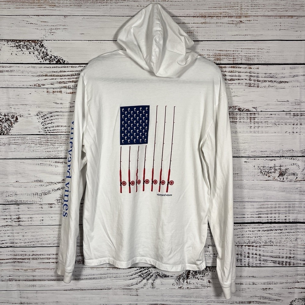 VINEYARD VINES TN Titans NFL Fishing Theme White Long Sleeve Hooded Shirt Size S